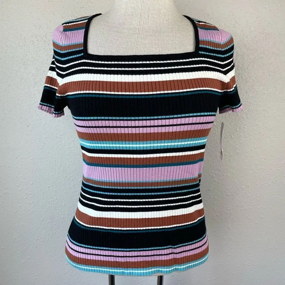 NWT Bar III Short Sleeve Striped Sweater Size L